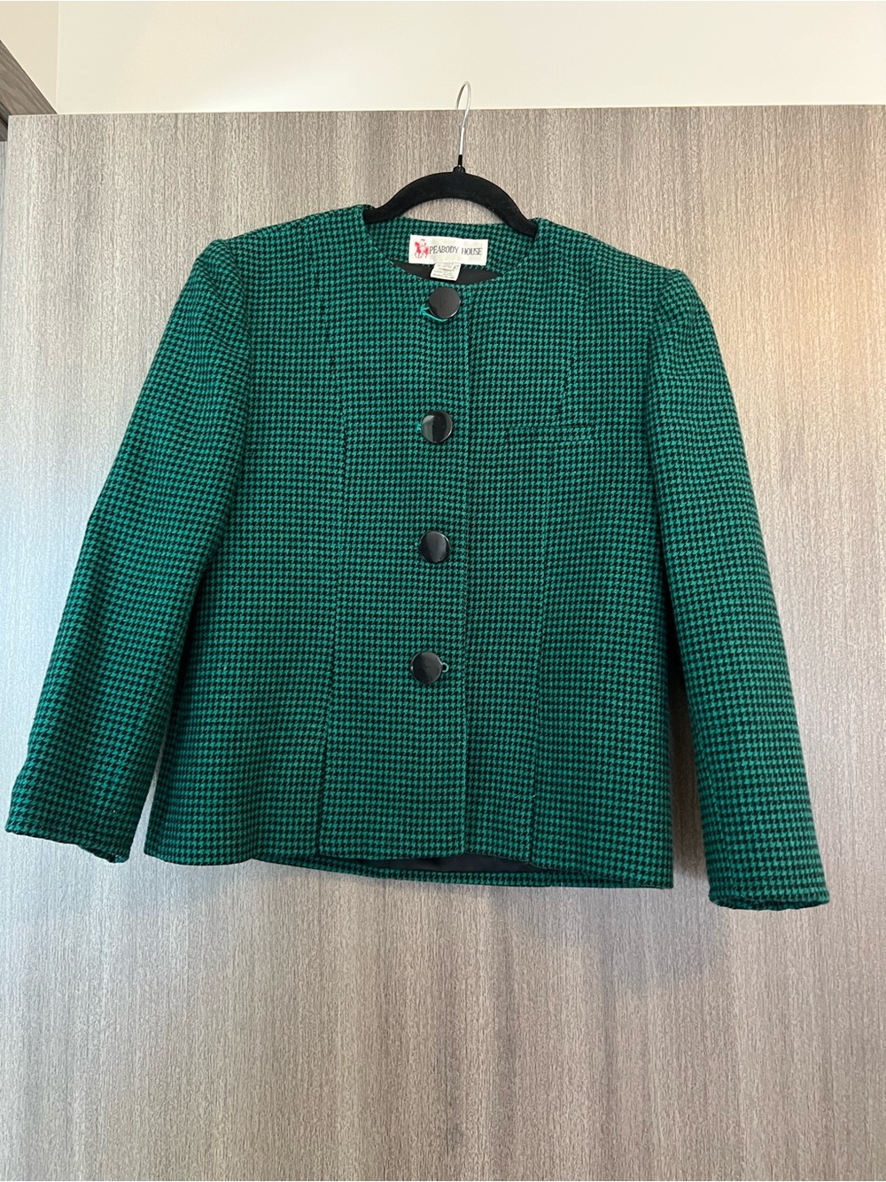 Kasper Green Houndstooth Round-Neck Button Jacket